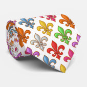Farbige Fette Fleur-de-lis-Blumen Weiß Krawatte (Gerollt)