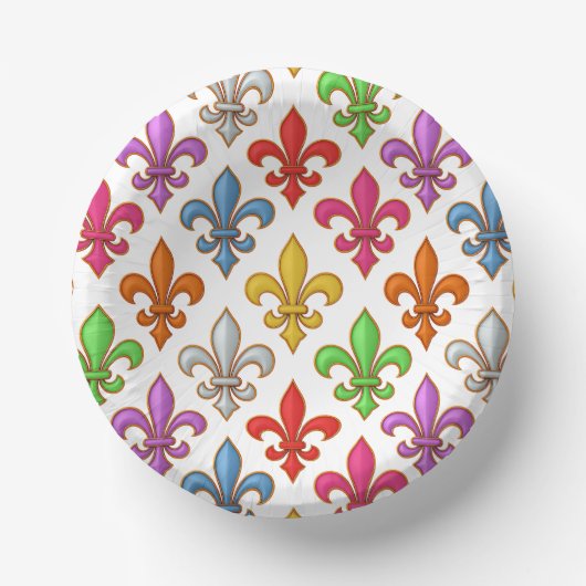 Farbige Fette Fleur-de-lis-Blumen Weiß Pappteller (Vorderseite)