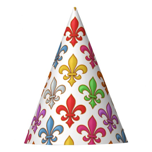 Farbige Fette Fleur-de-lis-Blumen Weiß Partyhütchen (Vorderseite)
