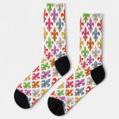 Farbige Fette Fleur-de-lis-Blumen Weiß Socken (Linkes Detail)