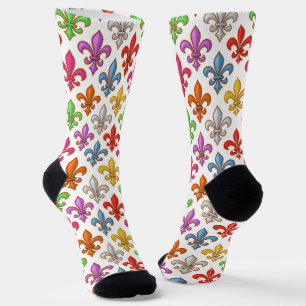 Farbige Fette Fleur-de-lis-Blumen Weiß Socken