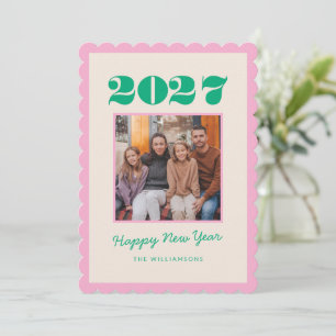 Farbige Fette Rosa Grüne Zwei Foto 2026 Neujahr Feiertagskarte