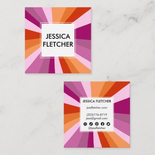 Farbige, fette Streifen Minimalistisch Pink Social Quadratische Visitenkarte (Vorne/Hinten)