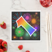 Farbige Feuerwerke + Regenbogenmuster "1" Ereignis Serviette (Beispiel)