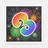 Farbige Feuerwerke + Regenbogenmuster "3" Ereignis Serviette (Vorderseite)
