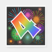 Farbige Feuerwerke + Regenbogenmuster "4" Ereignis Serviette (Vorderseite)