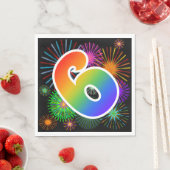 Farbige Feuerwerke + Regenbogenmuster "6" Ereignis Serviette (Beispiel)