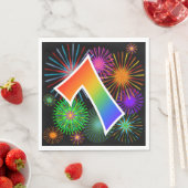 Farbige Feuerwerke + Regenbogenmuster "7" Ereignis Serviette (Beispiel)