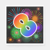 Farbige Feuerwerke + Regenbogenmuster "8" Ereignis Serviette (Vorderseite)