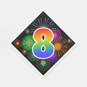 Farbige Feuerwerke + Regenbogenmuster "8" Ereignis Serviette (Ecke)