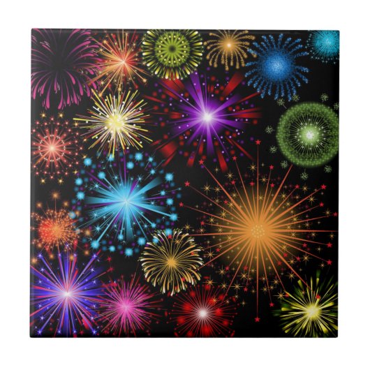 Farbige Feuerwerkskörper Neujahr Fliese (Vorderseite)