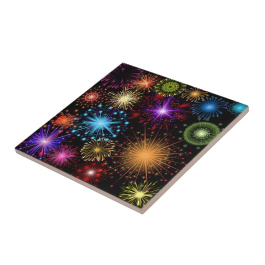 Farbige Feuerwerkskörper Neujahr Fliese (Seite)