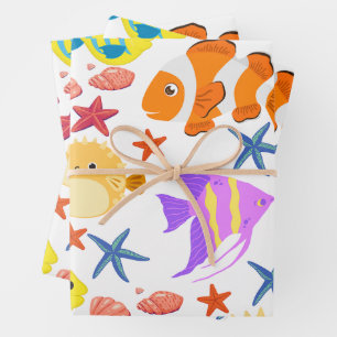 Farbige Fische Geschenkpapier Set