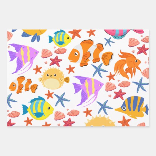 Farbige Fische Geschenkpapier Set (Vorderseite)