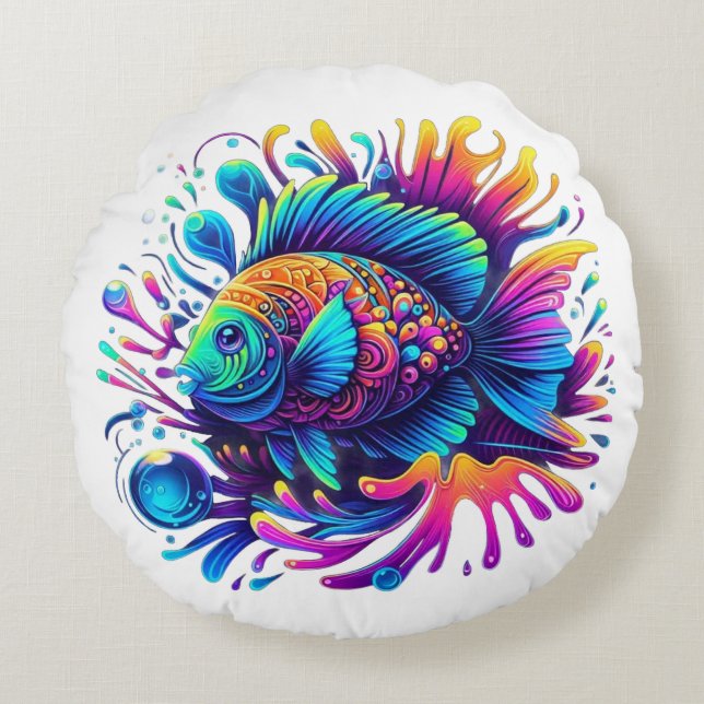 Farbige Fische Rundes Kissen (Vorderseite)
