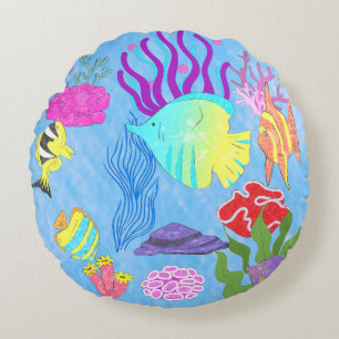 Farbige Fische und Korallen Rundes Kissen