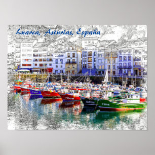 Farbige Fischerboote in Luarca, Asturien, Spanien. Poster