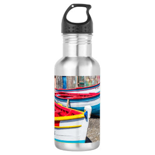 Farbige Fischerboote, Kap Verde Edelstahlflasche