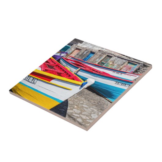 Farbige Fischerboote, Kap Verde Fliese (Seite)