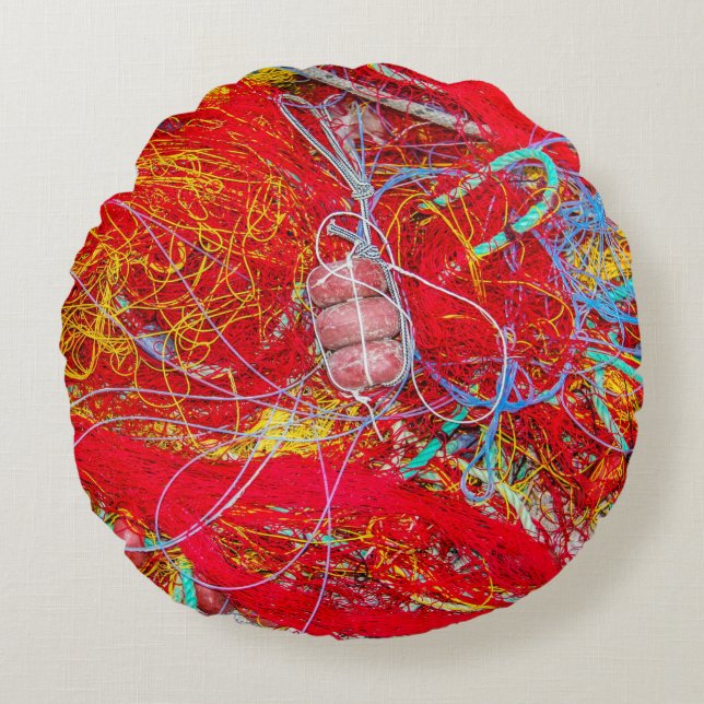 Farbige Fischernetze Rundes Kissen (Vorderseite)