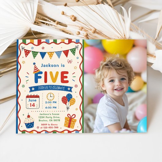 Farbige FIVE 5. Geburtstagsfeier Einladung