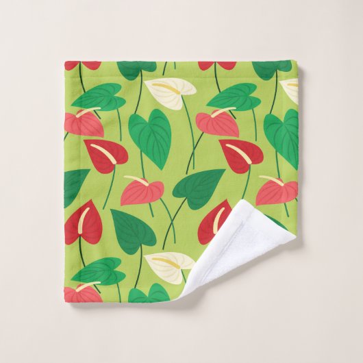 Farbige Flamingo-Blume Muster Badetuch Set (Waschlappen)