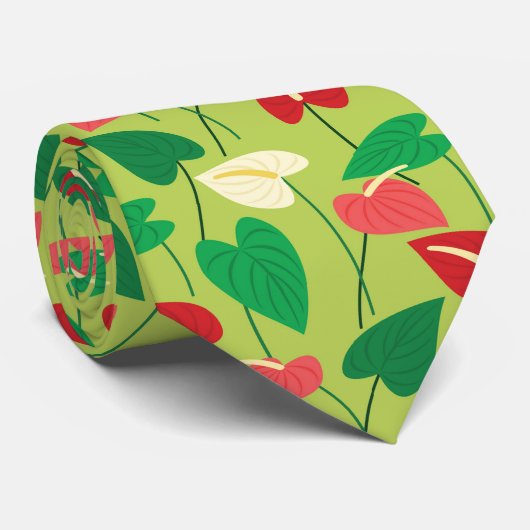 Farbige Flamingo-Blume Muster Krawatte (Gerollt)