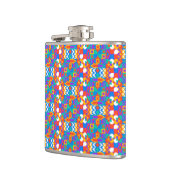 Farbige Flasche mit einem lebendigen geometrischen Flachmann (Links)