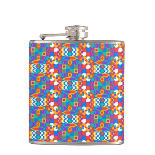 Farbige Flasche mit einem lebendigen geometrischen Flachmann (Vorderseite)