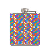 Farbige Flasche mit einem lebendigen geometrischen Flachmann (Rückseite)
