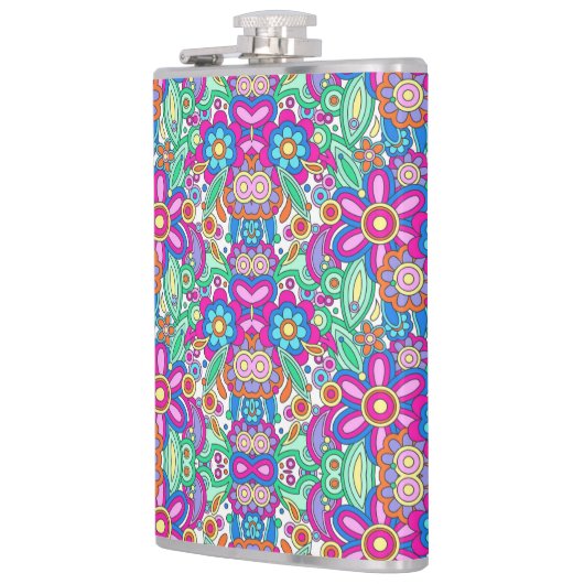 Farbige Flasche mit lebendigen, symmetrischen Blum Flachmann (Links)