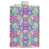 Farbige Flasche mit lebendigen, symmetrischen Blum Flachmann (Vorderseite)