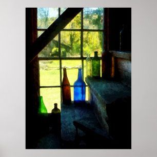 Farbige Flaschen auf Stufen Poster