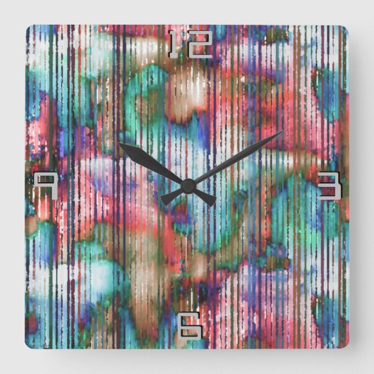 Farbige Flecken mit abgerundeten Streifen, virtuel Quadratische Wanduhr (Vorderseite)