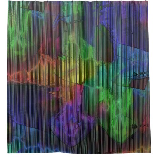 Farbige Flecken unter deformierten Streifen Duschvorhang (Vorderseite)