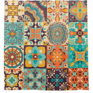 Farbige Fliesen Azulejos. Traditionelles Portugies Duschvorhang