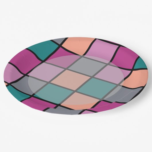 Farbige Fliesen mit leichterem Hauptbereich Pappteller (Schrägansicht)