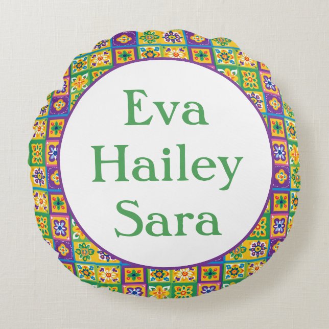 Farbige Fliesen Rundes Kissen (Vorderseite)