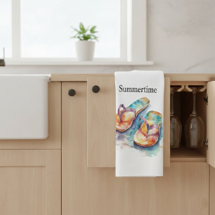 farbige Flip Flops Aquarell anpassbar Geschirrtuch