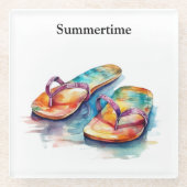 farbige Flip Flops Aquarell anpassbar Glasuntersetzer (Vorderseite)