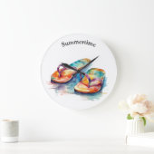 farbige Flip Flops Aquarell anpassbar Große Wanduhr (Zuhause)
