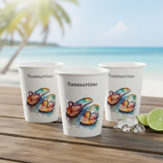 farbige Flip Flops Aquarell anpassbar Pappbecher
