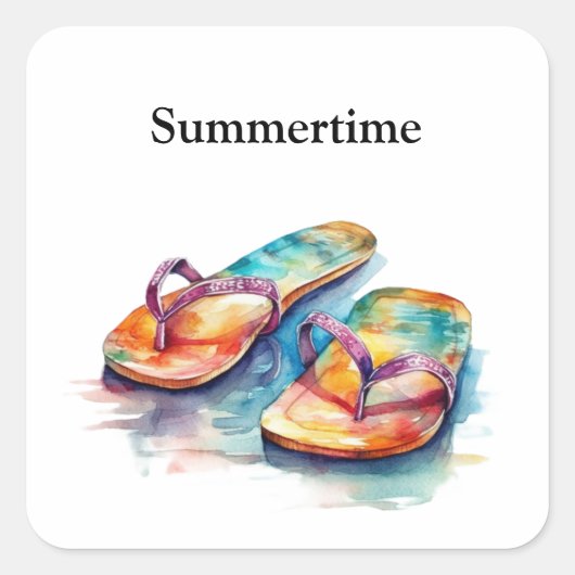 farbige Flip Flops Aquarell anpassbar Quadratischer Aufkleber (Vorderseite)