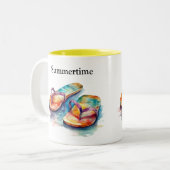 farbige Flip Flops Aquarell anpassbar Zweifarbige Tasse (Vorderseite Links)