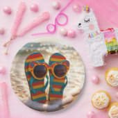 Farbige Flip-Flops mit lustigen Streifen und funky Pappteller (Party)