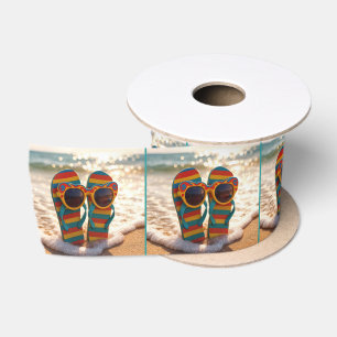 Farbige Flip-Flops mit lustigen Streifen und funky Satinband