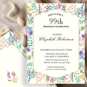 Farbige Florale 99. Geburtstagseinladung Einladung