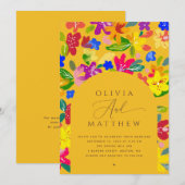 Farbige florale Hochzeit | Gelber Bogen + QR-Code Einladung (Vorne/Hinten)