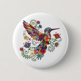 Farbige florale Kolibri-Wasserfarbenkunst  Button