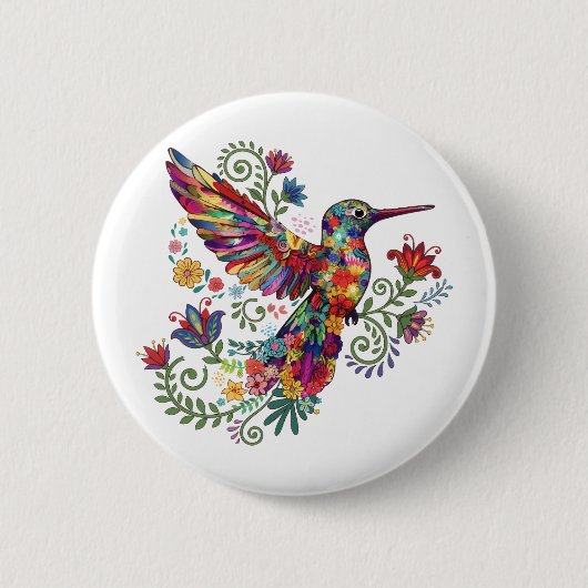 Farbige florale Kolibri-Wasserfarbenkunst Button (Vorderseite)